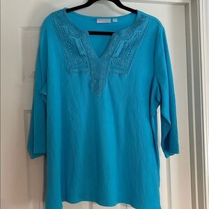 NWOT-Belle by Kim Gravel Light Blue Textured Top